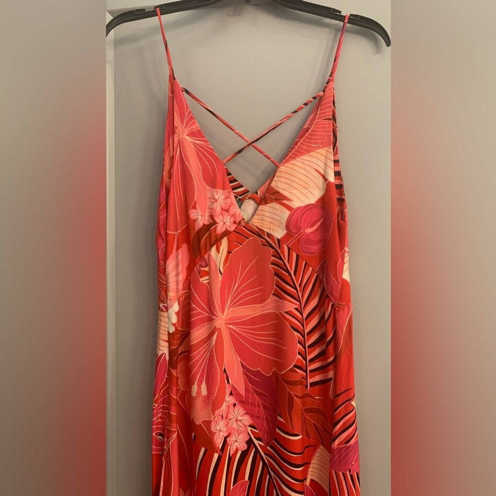 Farm Rio Philipa Maxi Dress Red Pink Floral Size Large Tropical Boho Sundress - Picture 5 of 14